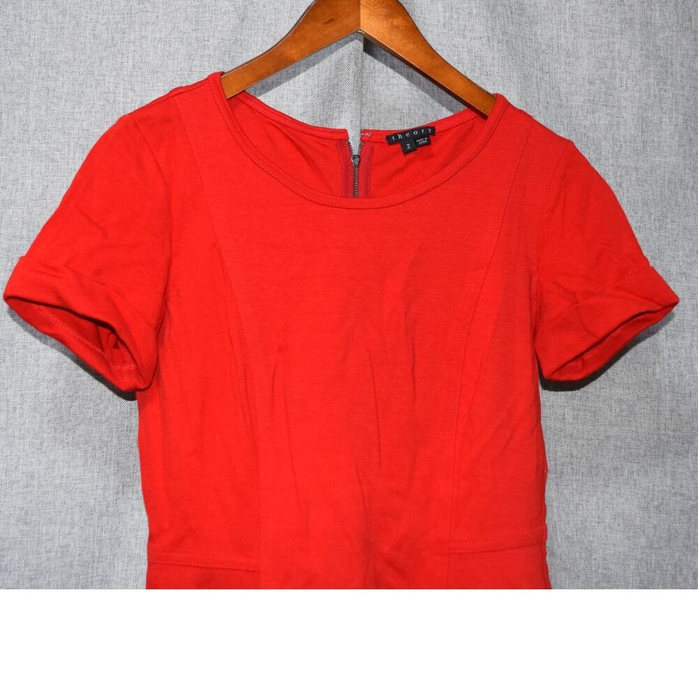 Theory Red Short Sleeve Zip-Back Sheath Dress Women’s 2 - Picture 2 of 4